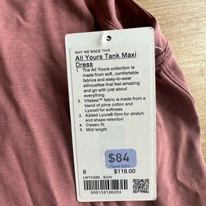 Lululemon All Yours Tank Maxi Dress size 8 - NWT